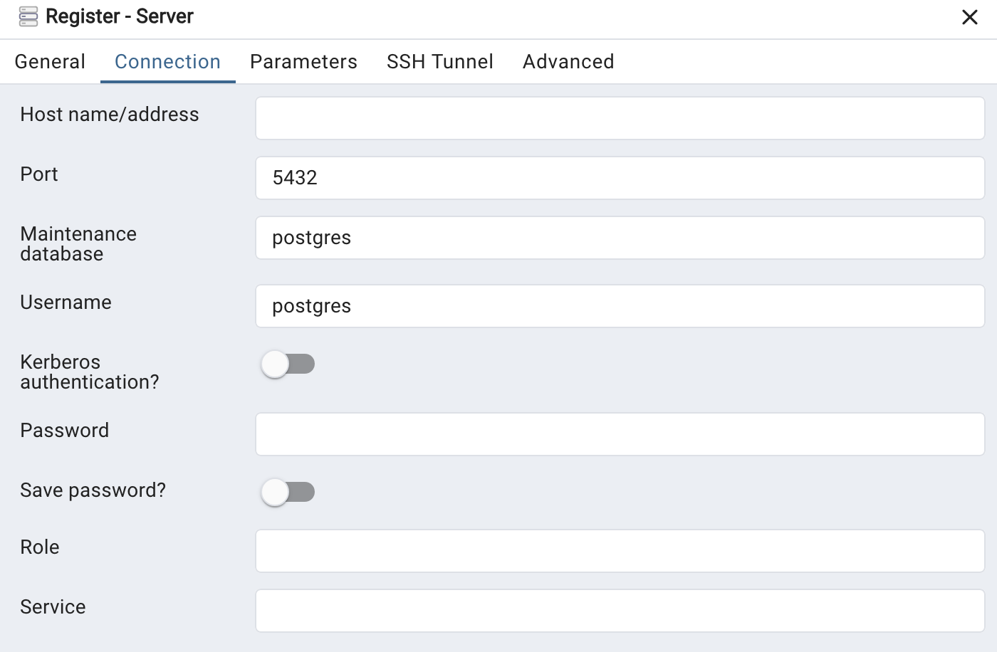 Register server - General Tab